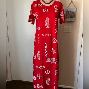 Laguna B Red Swim Coverup with White Patterns